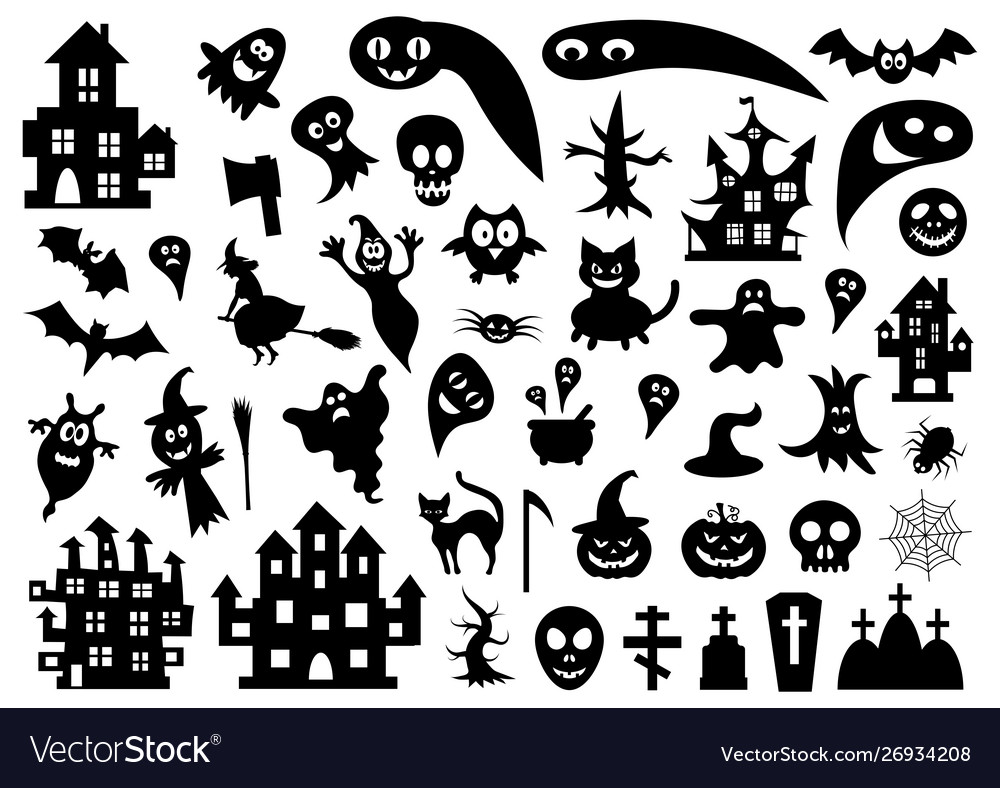 Set silhouettes halloween on a white Royalty Free Vector