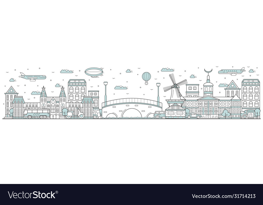 Amsterdam skyline line cityscape