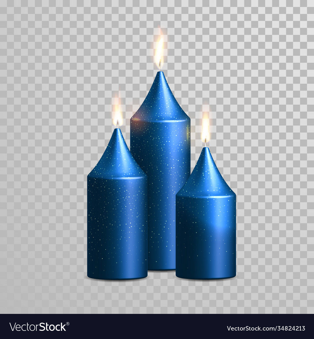 Burning blue candles decorative set Royalty Free Vector