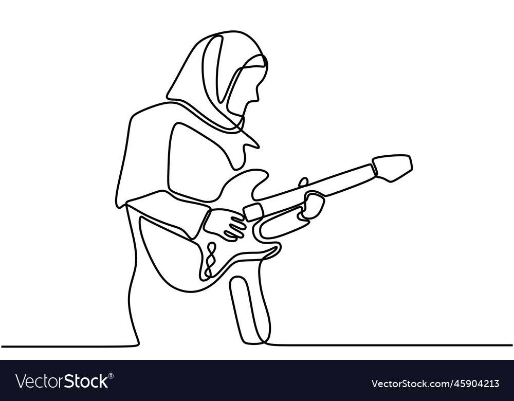 Continuous one line drawing of hijab girl playing Vector Image