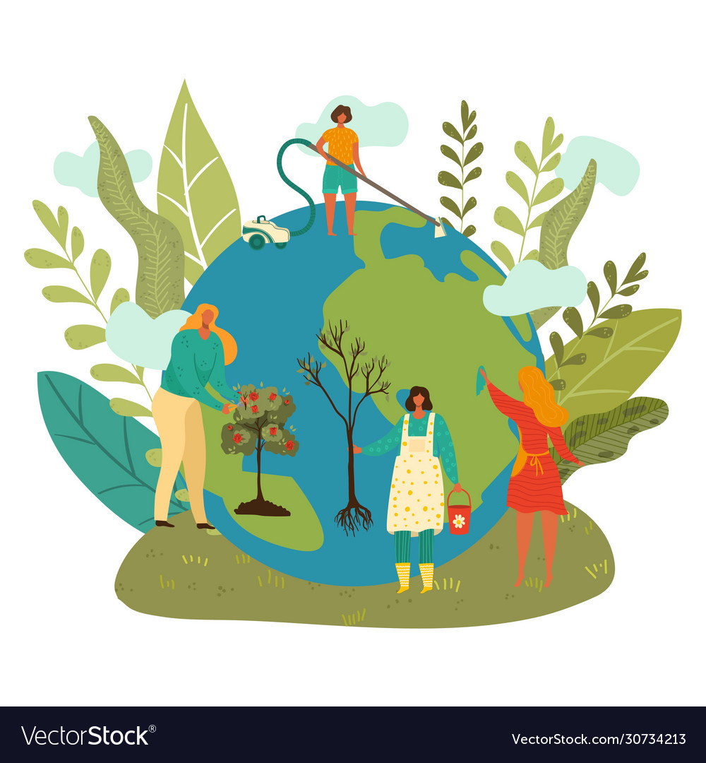 Happy earth day green planet environment people Vector Image