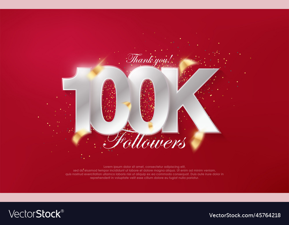 100k followers with luxurious silver numbers Vector Image