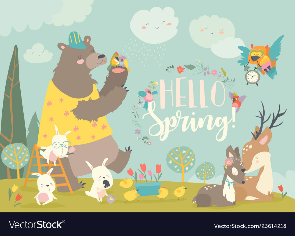 Cute animals meeting spring in the forest Vector Image Cute animals meeting spring in the forest Vector Image