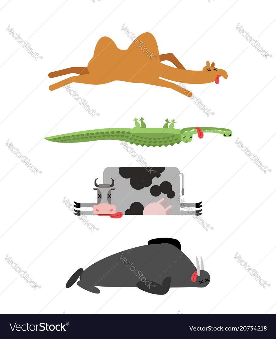 Dead animals set 4 camel and crocodile cow