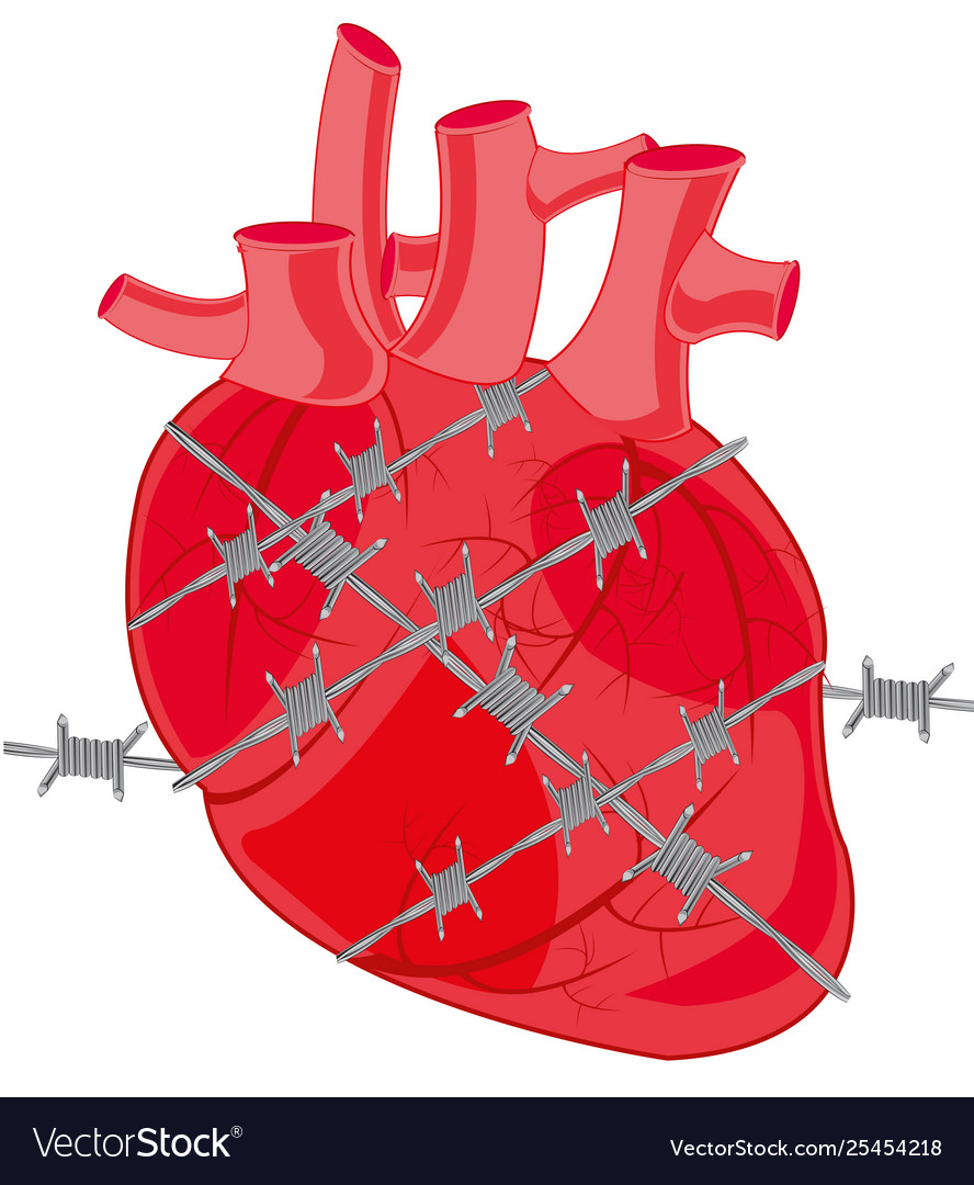 Heart person tangled in barbed wire