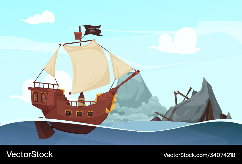 Sailing pirate ship composition Royalty Free Vector Image