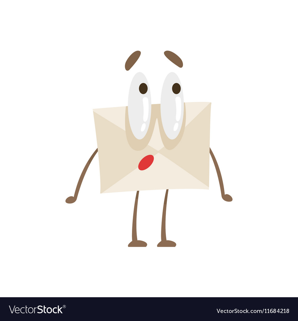 Surprised humanized letter paper envelop cartoon Vector Image