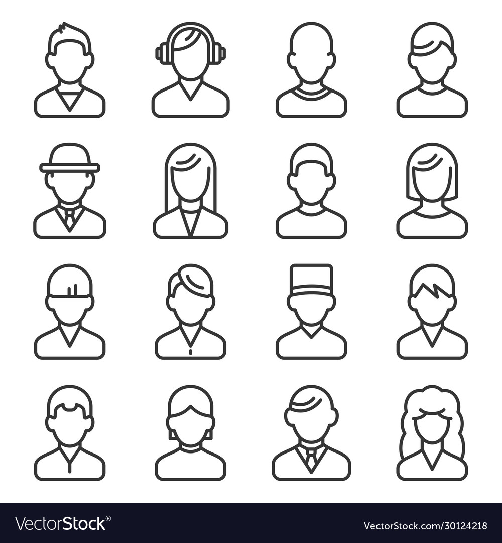 User icons set on white background line style vector image User icons set on white background line style