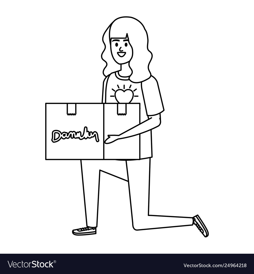 Young woman volunteer lifting donations box Vector Image