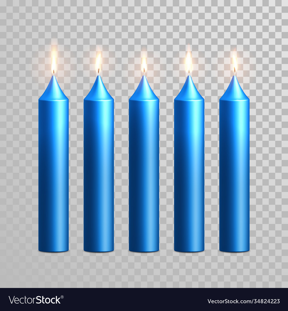 Burning blue candles decorative set Royalty Free Vector