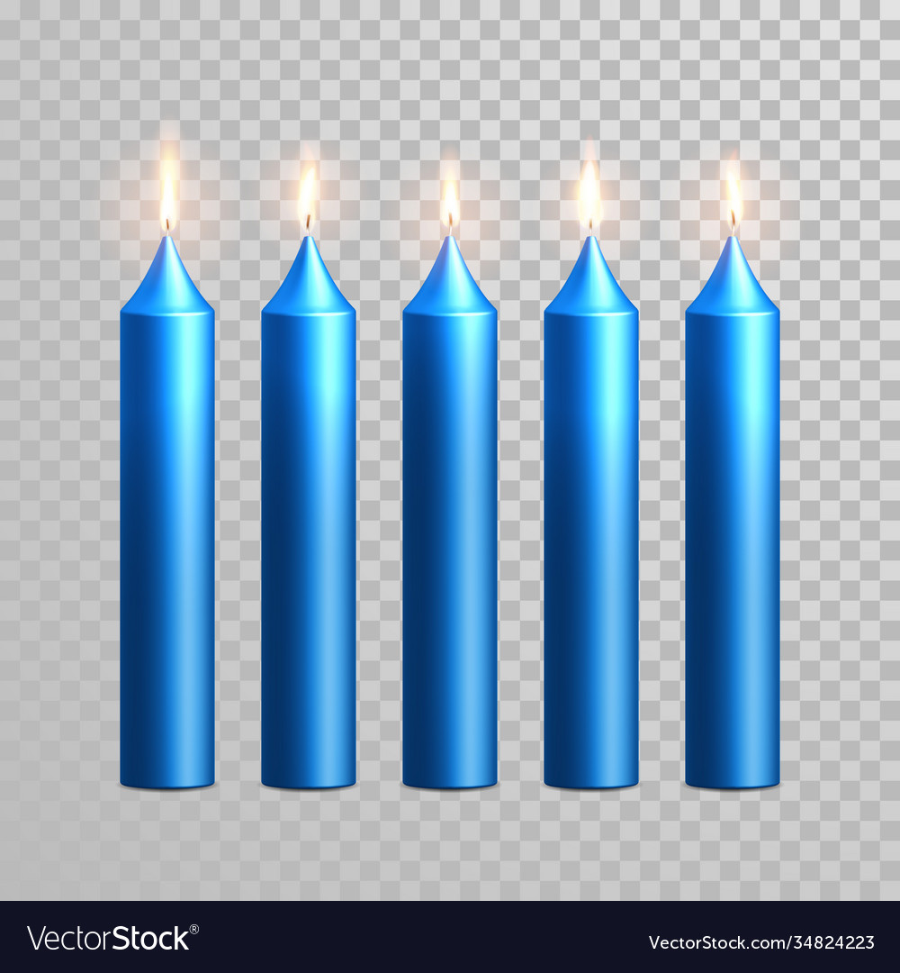 Burning blue candles decorative set