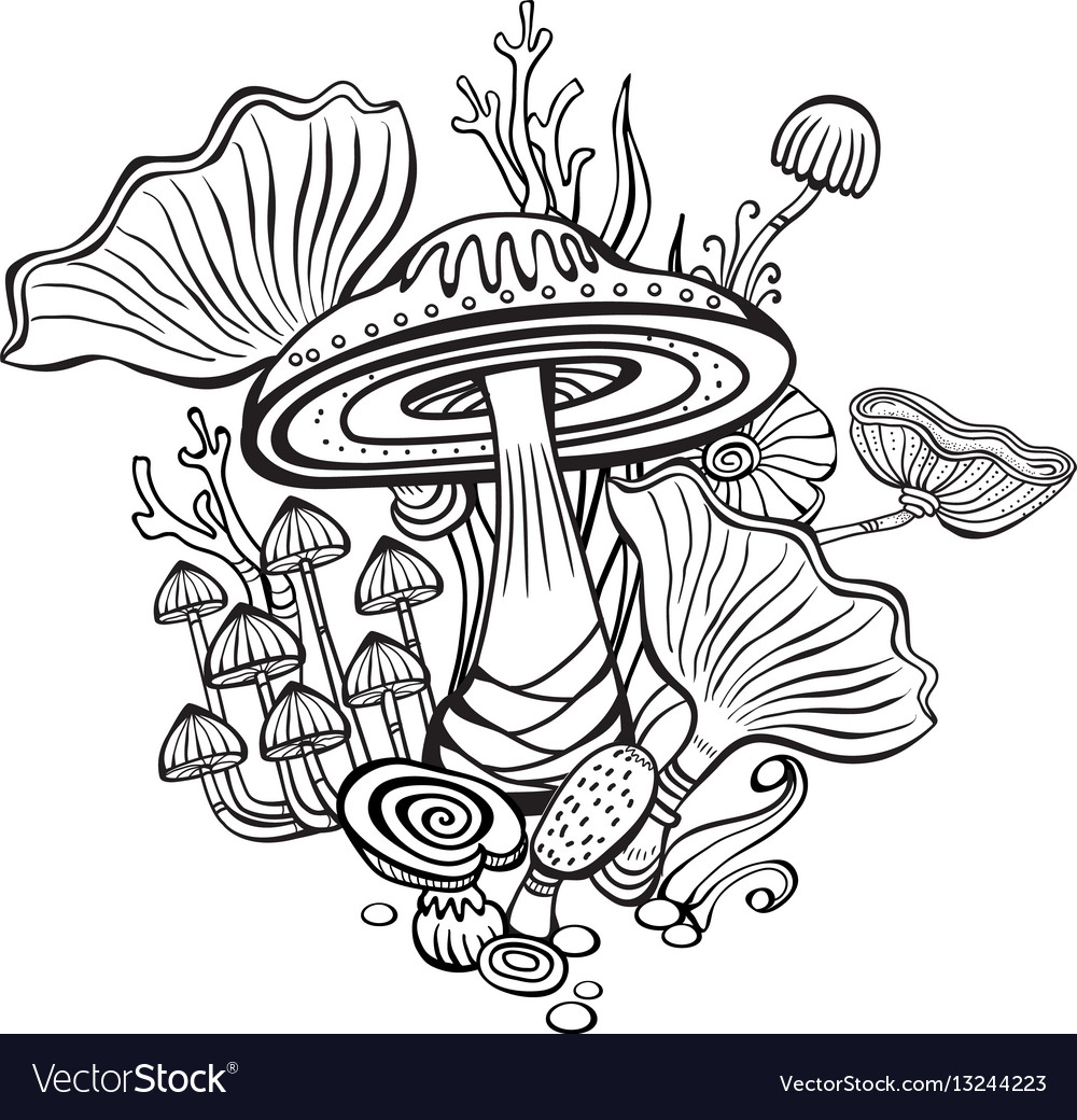Coloring Book Page For Adult With Mushrooms Vector Image