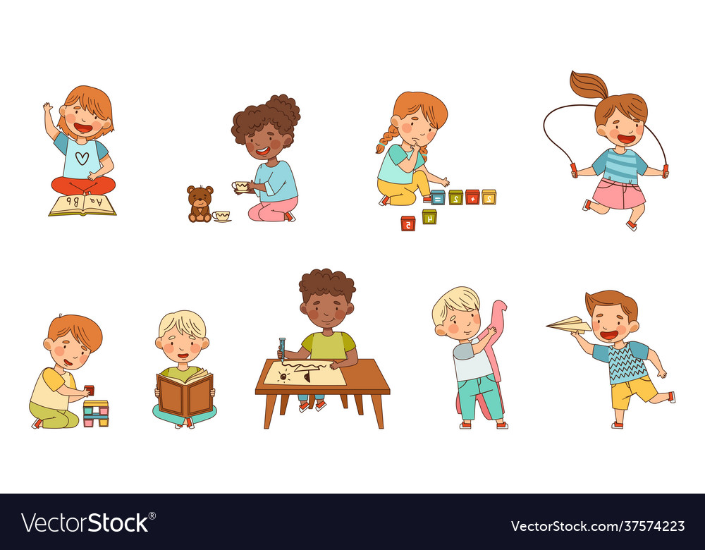 Little kids in kindergarden learning alphabet Vector Image