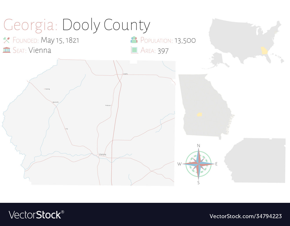 Map dooly county in georgia Royalty Free Vector Image