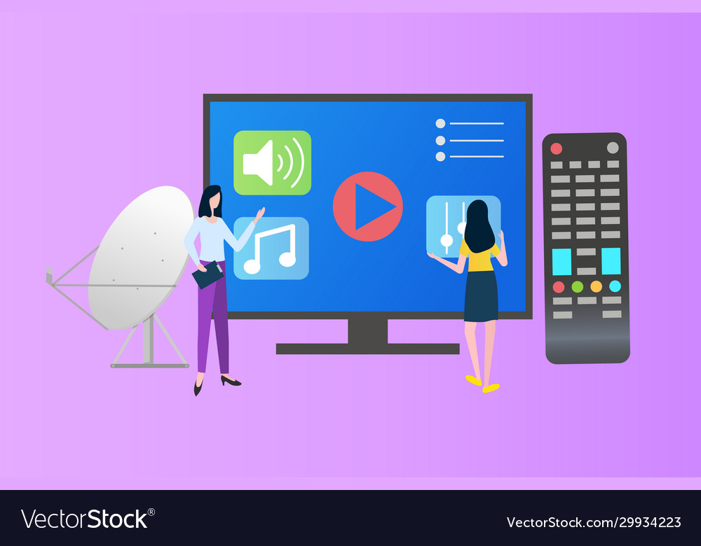 Monitor tv with remote controller and users Vector Image