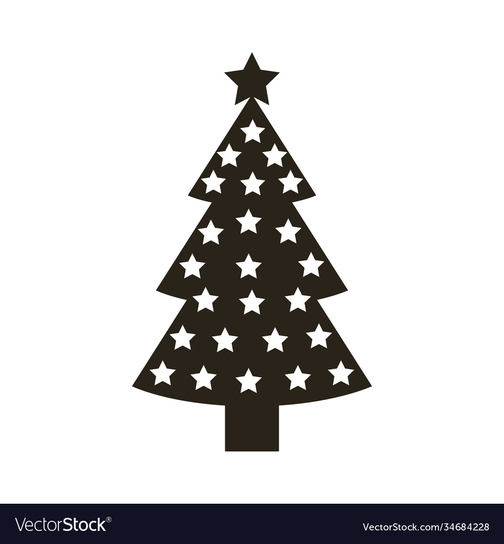 Happy merry christmas monochrome tree with stars Vector Image