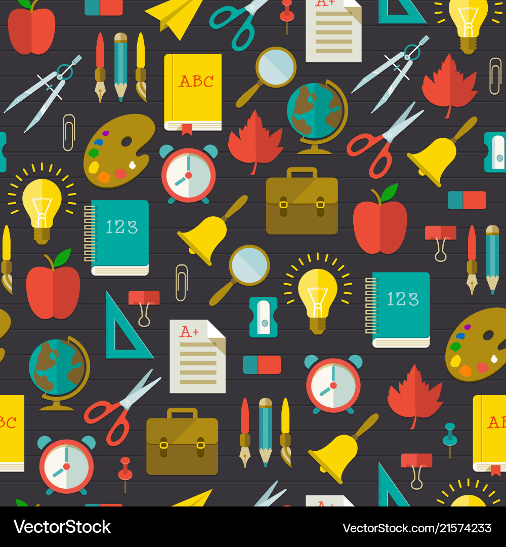 Back to school flat seamless pattern Royalty Free Vector