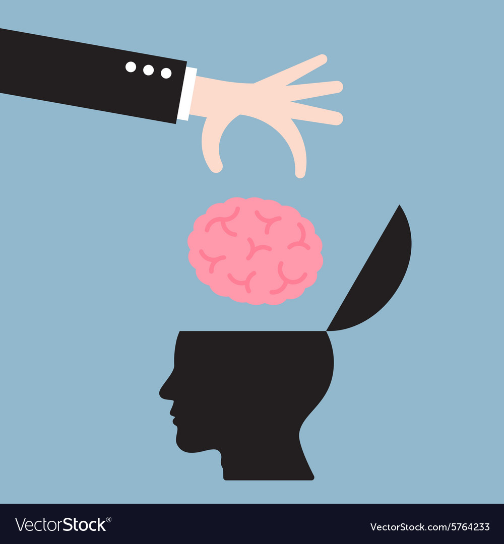 Businessman hand put brain in human head Vector Image