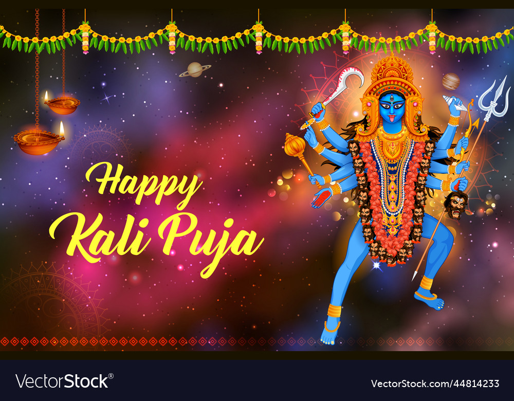 Goddess kali maa on diwali kali pooja background Vector Image Goddess kali maa on diwali kali pooja background Vector Image