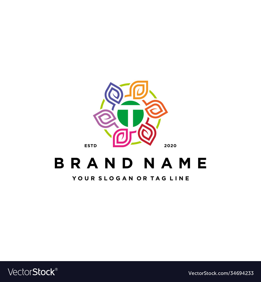 Letter t leaf colorful logo design and business