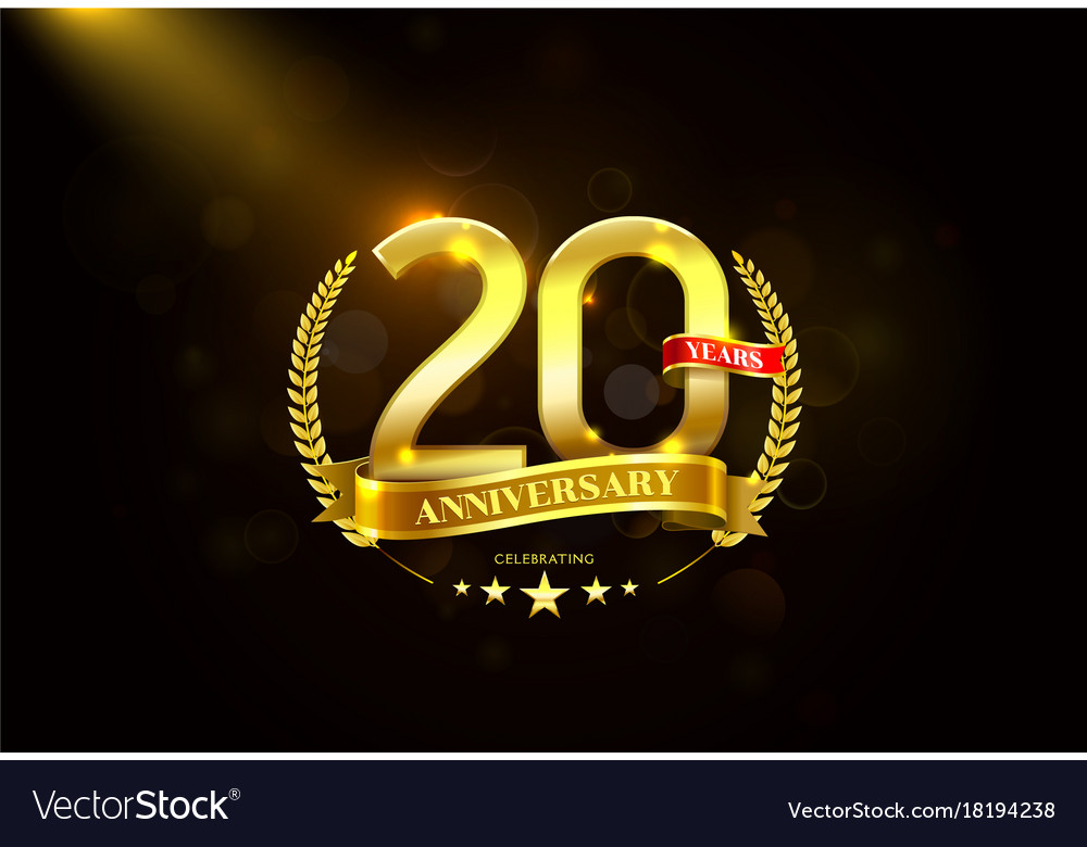 20 years anniversary with laurel wreath golden