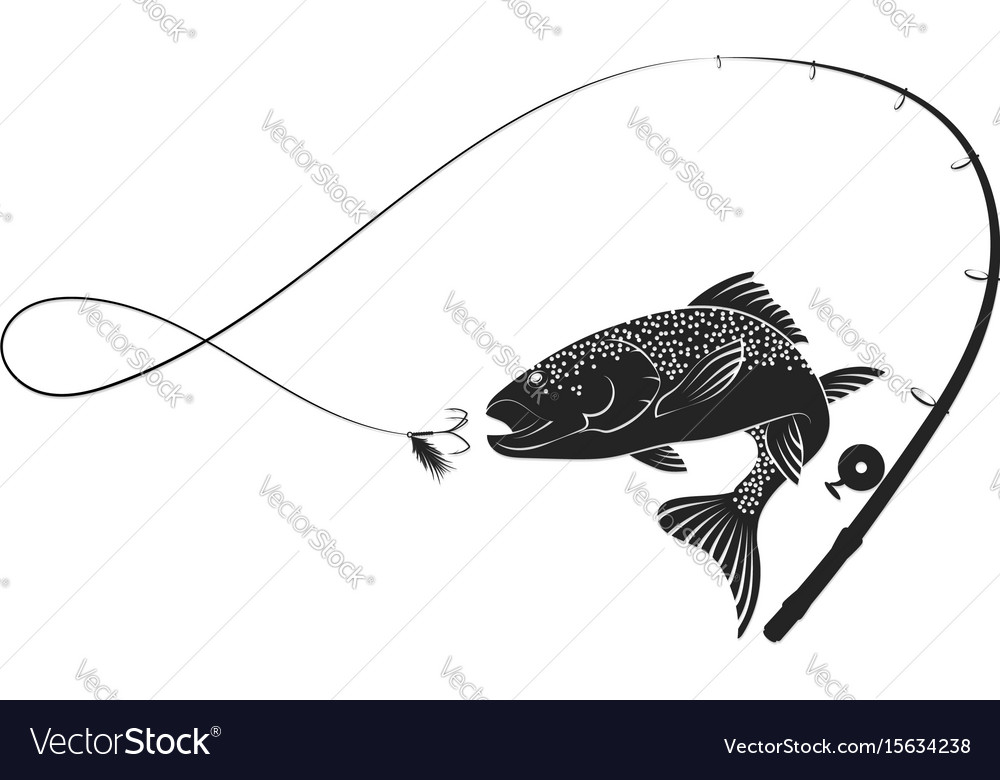 Download Fish and fishing rod silhouette Royalty Free Vector Image