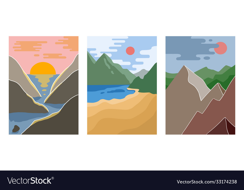 Mountain river view and sunset