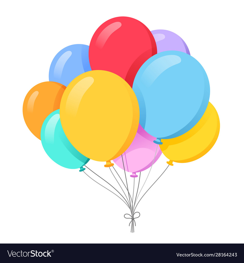 Balloons in cartoon style. Bunch of balloons for birthdays and