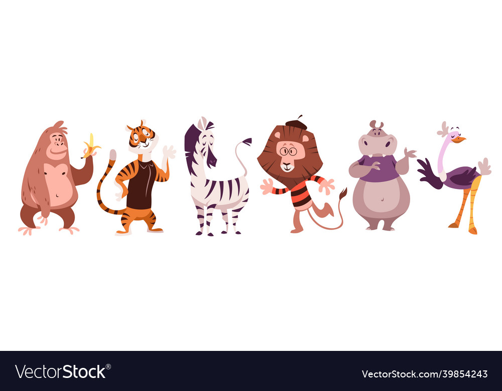 Exotic animals jungle monkey and tiger zebra Vector Image