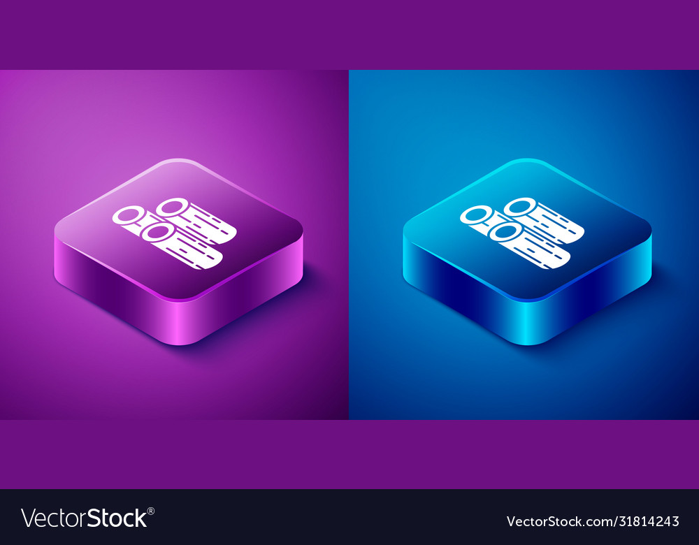 Isometric wooden logs icon isolated on blue