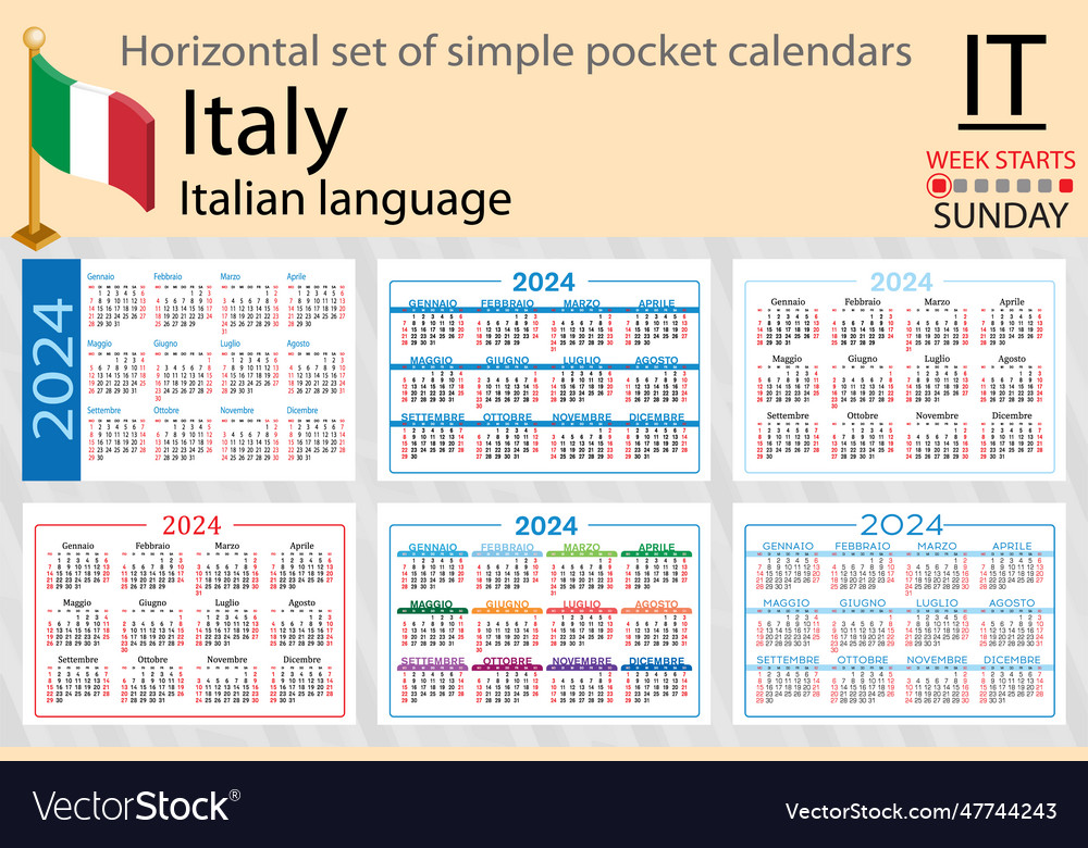 Italian horizontal set of pocket calendar Vector Image