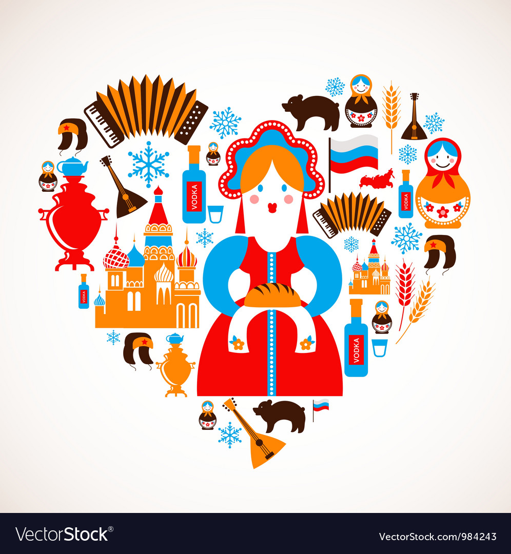 Russian symbols in heart shape concept Royalty Free Vector