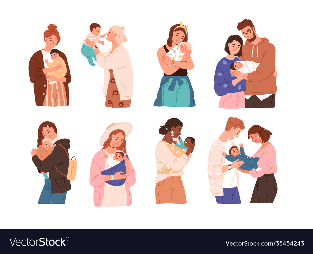 Set cute women and families with newborn baby Vector Image