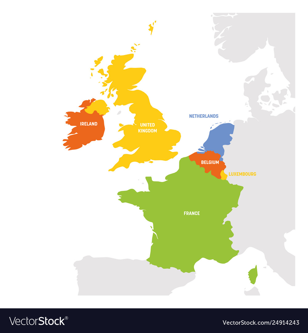 Western Europe Region Map West Europe Region Map Countries In Western Vector Image