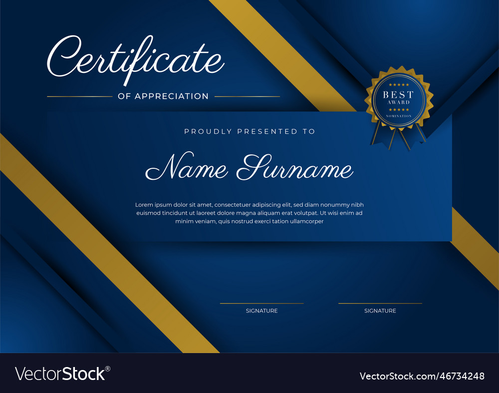 Certificate of appreciation template gold Vector Image