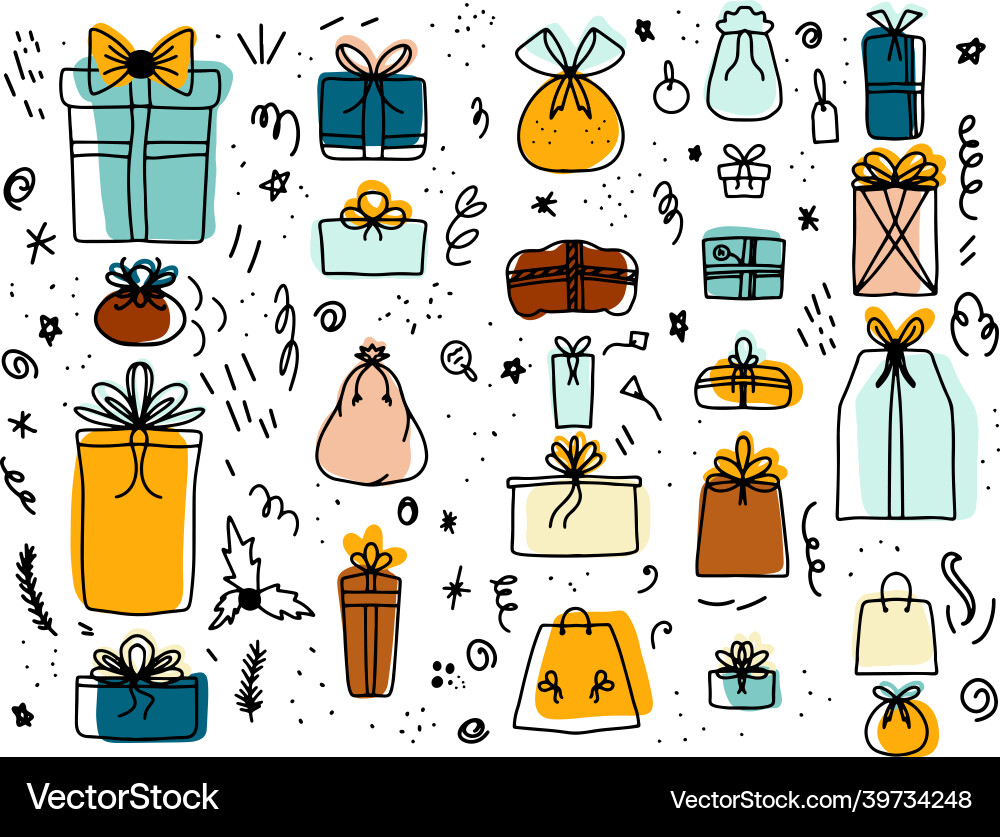 Collection of decorative gift boxes in a linear Vector Image