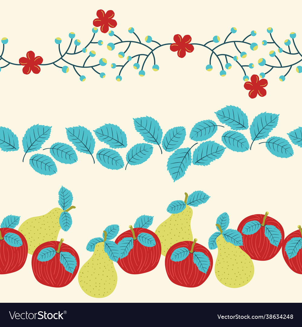 Fruits horizontal isolated border set