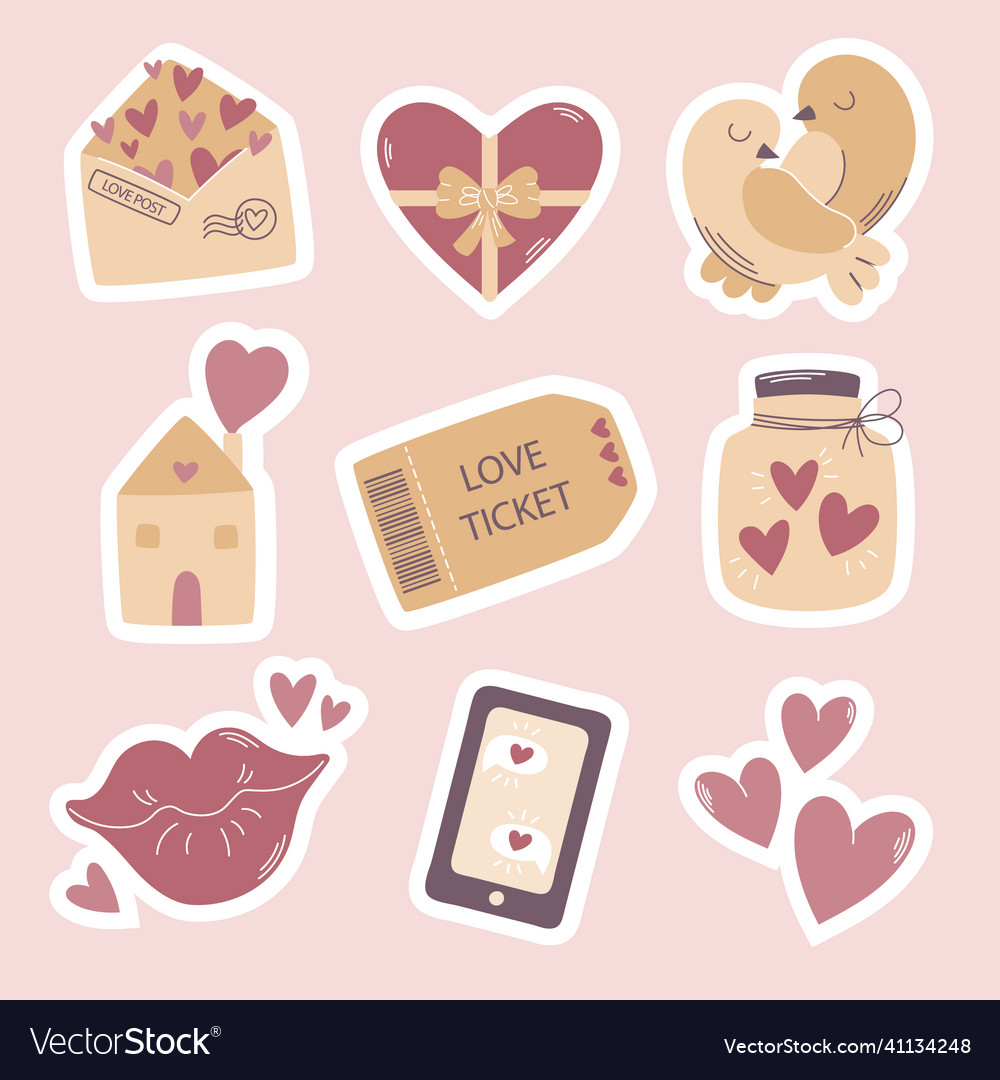 Hand Drawn Valentines Day Stickers Set Royalty Free Vector 9892