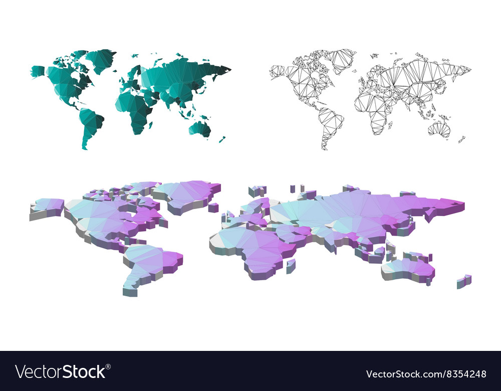 Low poly of 3d and structure line world map