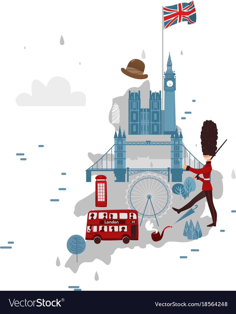 Map england and symbols Royalty Free Vector Image