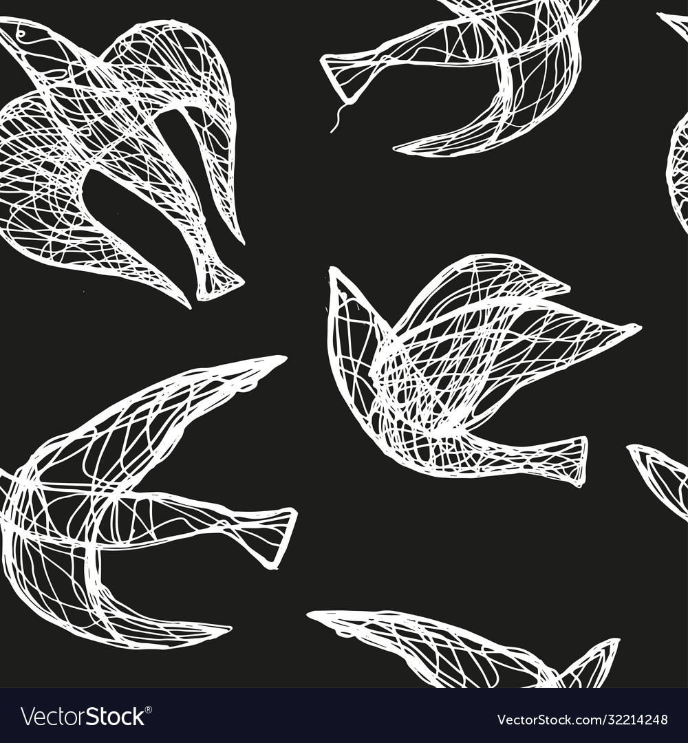 Seamless hand drawn pattern with birds