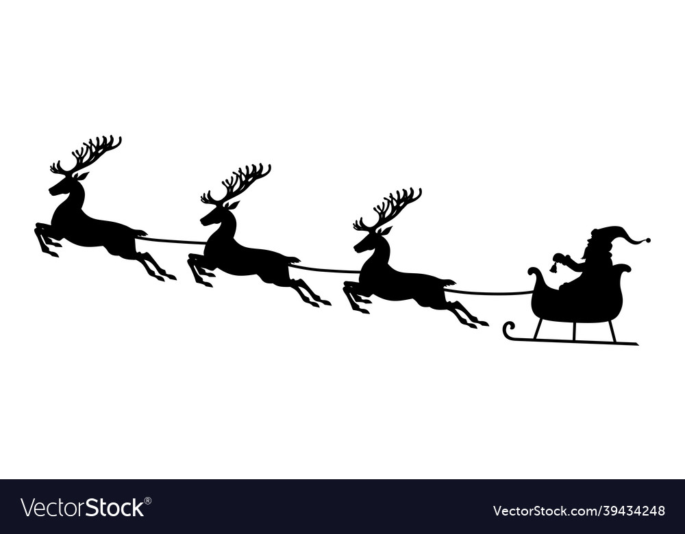 Silhouette santa riding on deer sleigh Royalty Free Vector