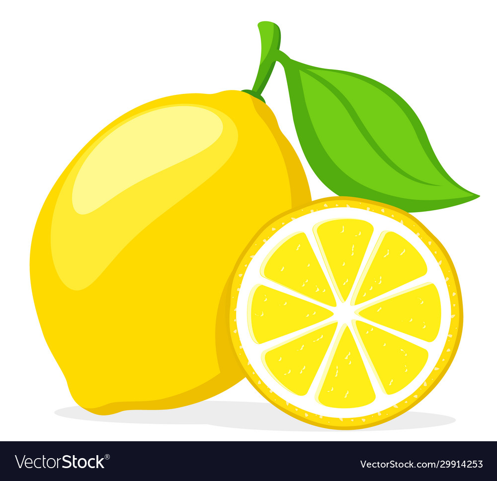 A whole lemon and half with green leaf Royalty Free Vector