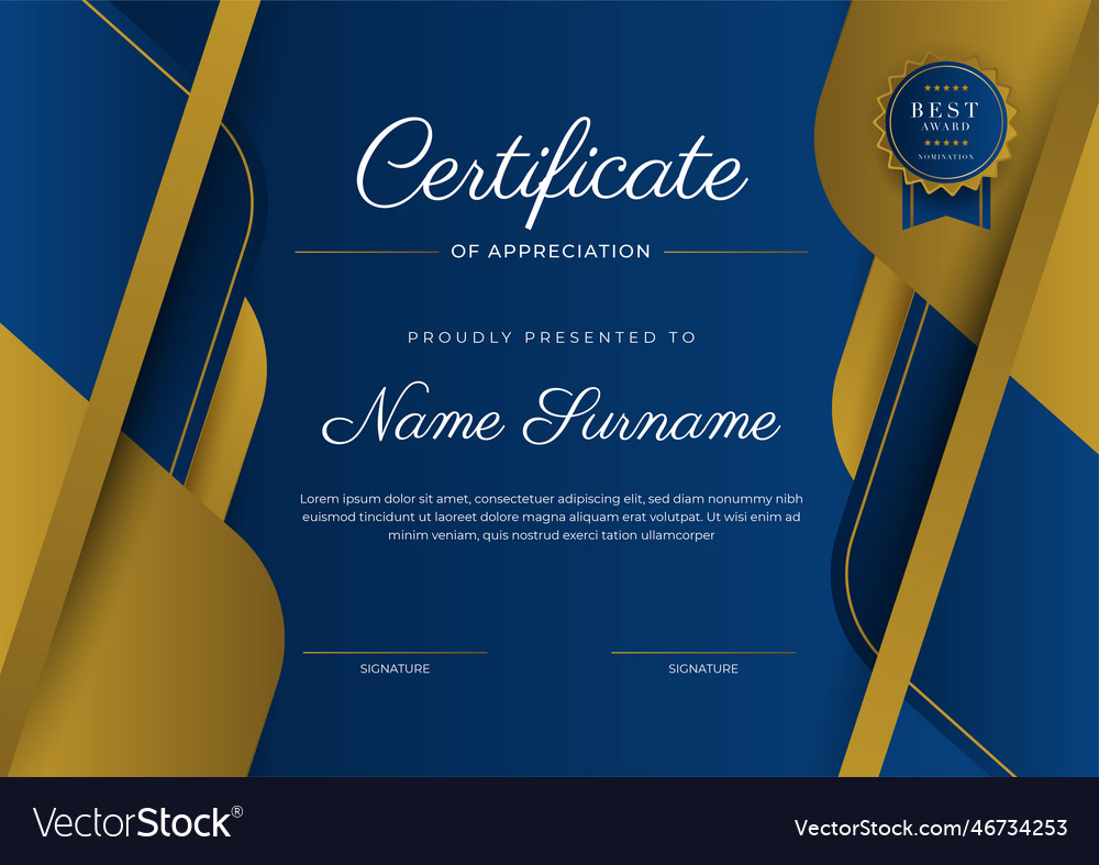 Certificate of appreciation template gold and Vector Image