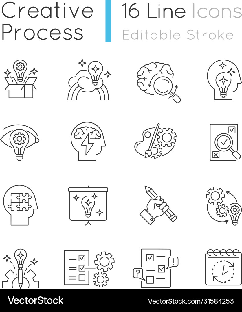 Creativity pixel perfect linear icons set Vector Image