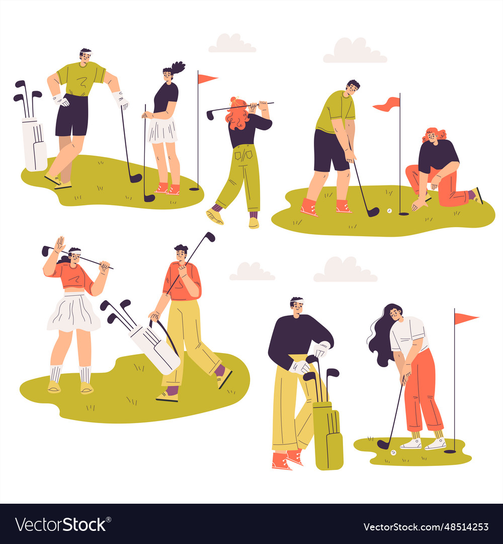 People characters golf playing training with golf Vector Image