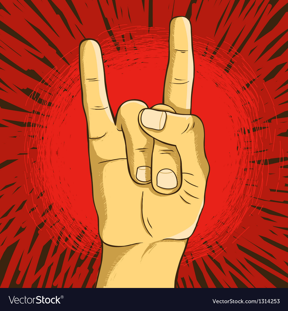 Poster Hand in rock n roll sign, vector Eps10 illustration. 