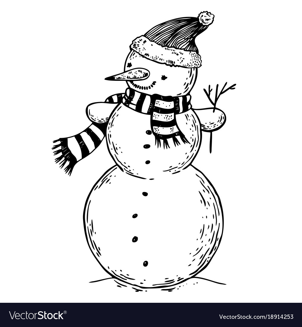 Snowman engraving Royalty Free Vector Image - VectorStock