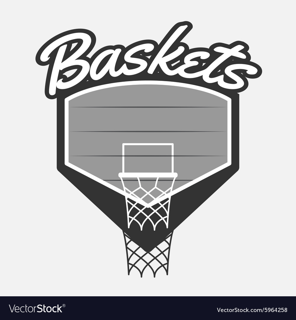 Black and white Basketball Label with Basket Vector Image