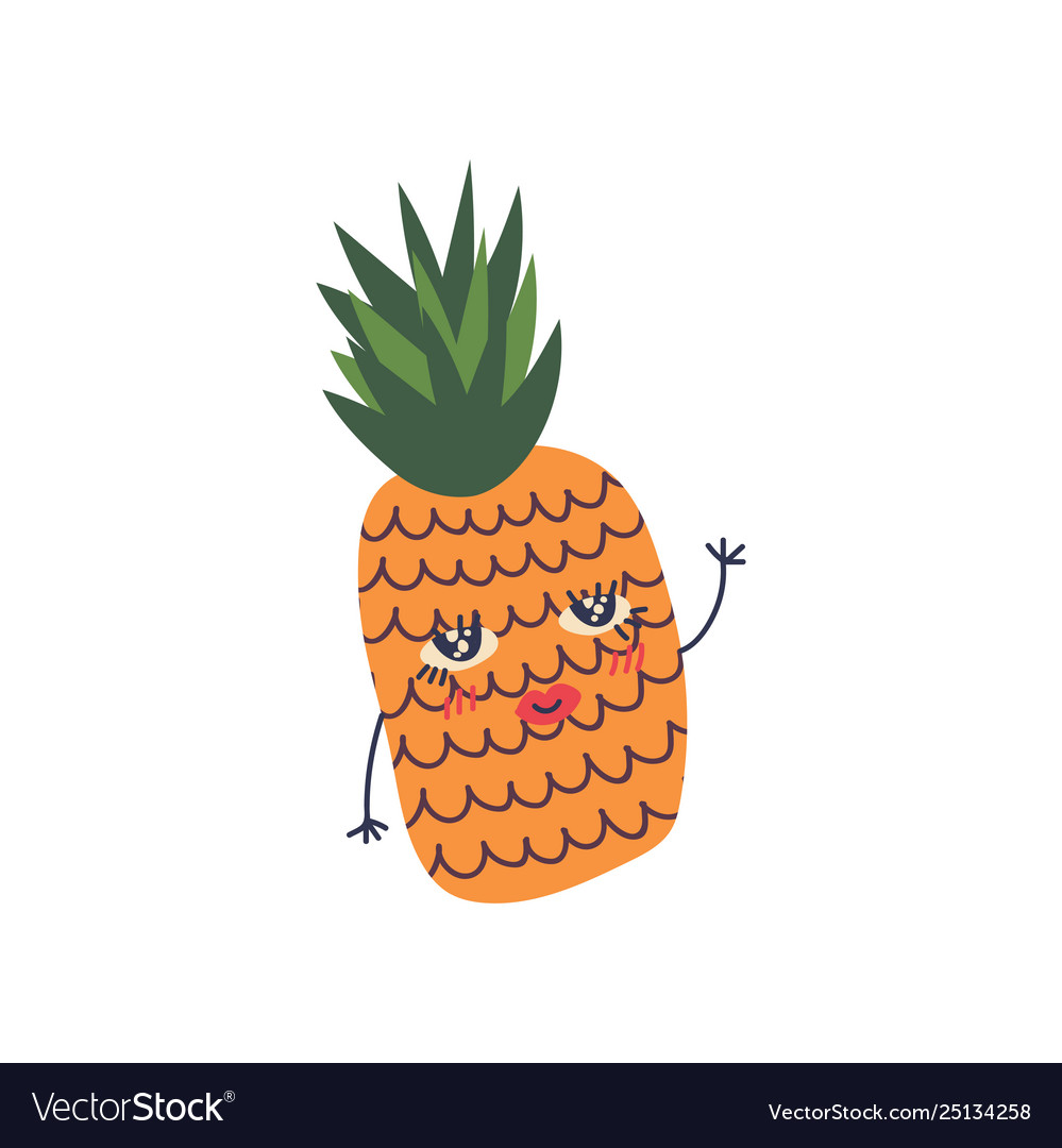 Cute ripe pineapple with funny face sweet